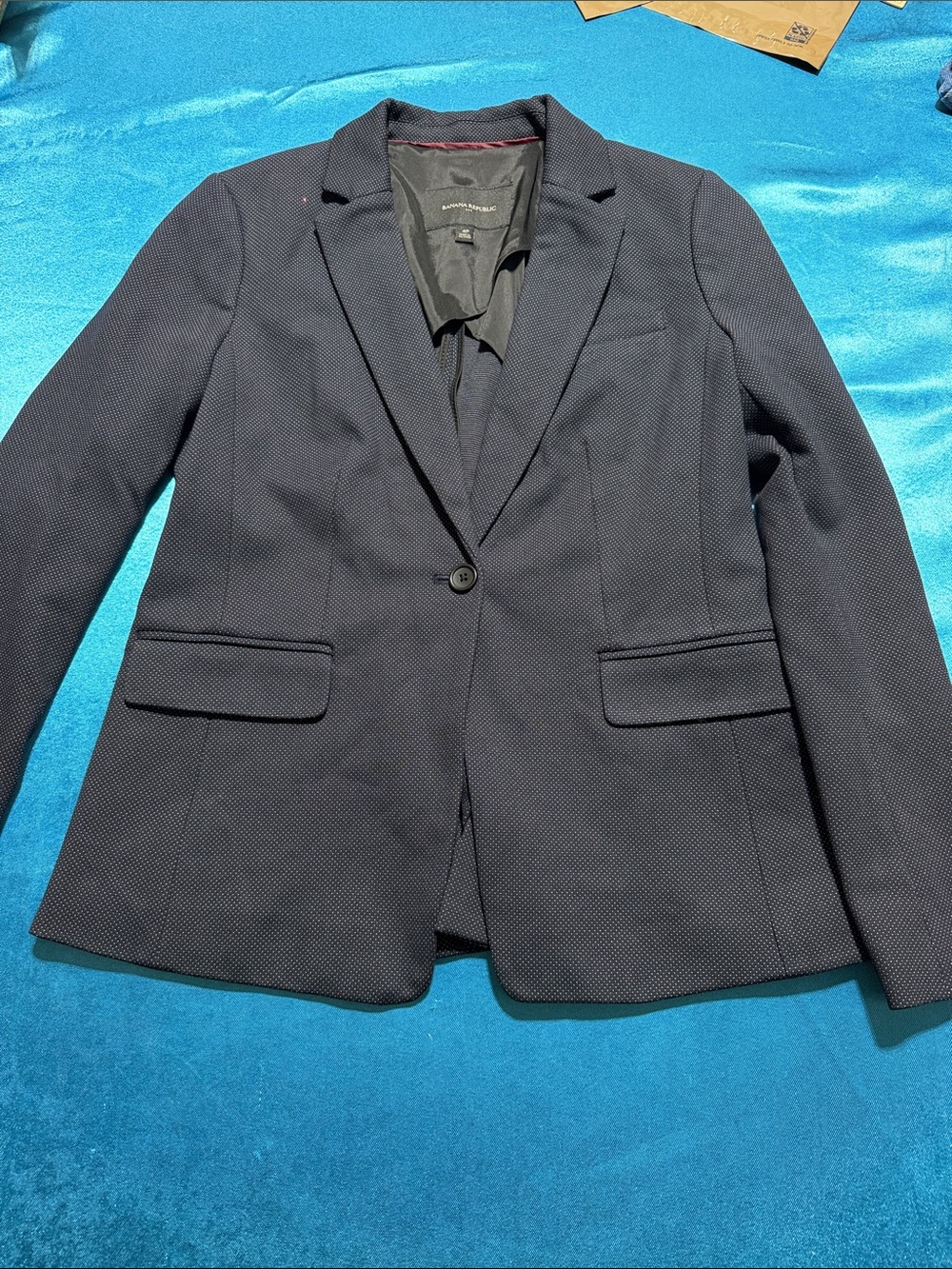 Banana Republic Dark Navy Textured Single-Button Blazer